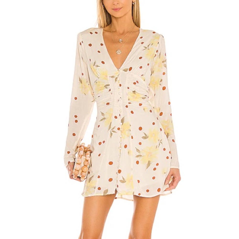 NWT Free People Date Night Mini Dress in Sunshine Combo White Yellow XL